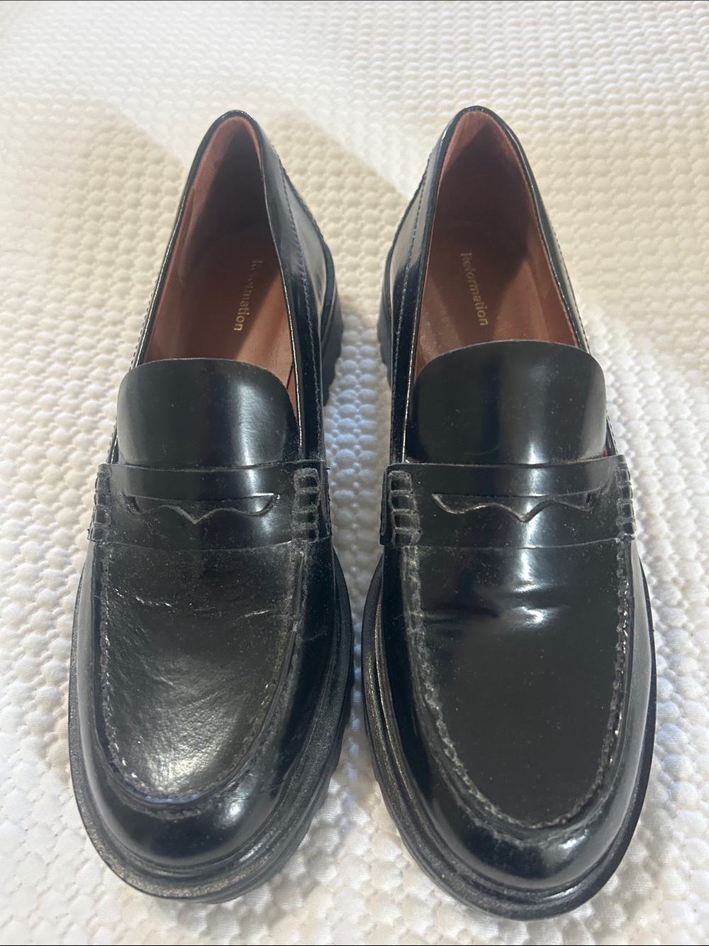 REFORMATION Black Leather Penny Loafers for Classic Slip-On- Worn once.